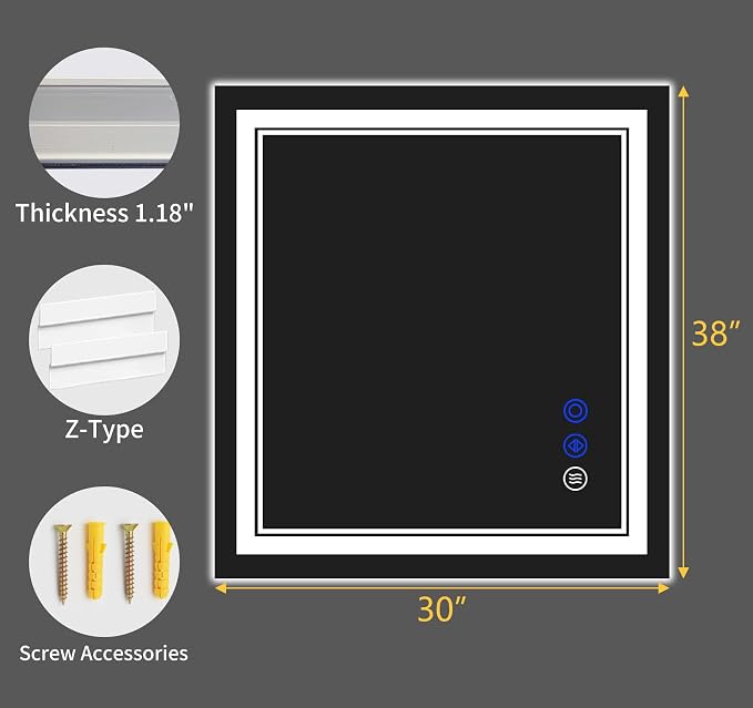 38"x30" LED Bathroom Mirror - Image 9