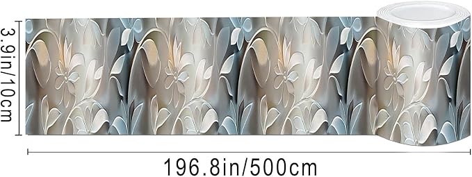 IVN Wallpaper Border Peel and Stick Wall Accent PVC Embossed Silver Floral - Image 3