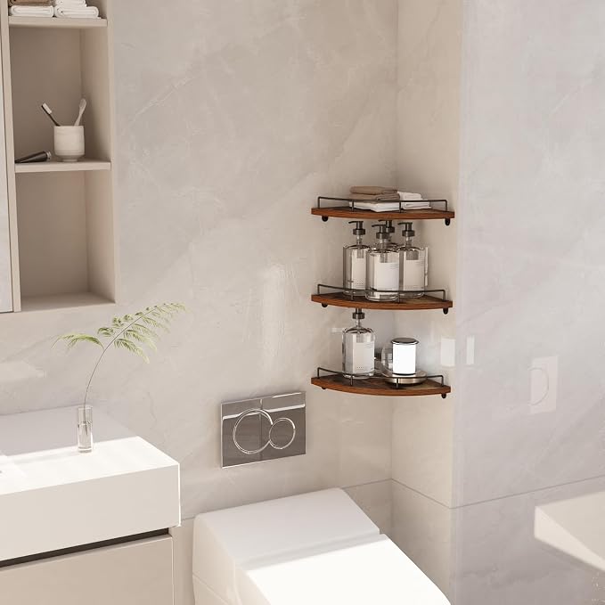 Trwcrt Corner Shelf Wall Mounted Set of 3, Floating Wall Shelves Rustic Wooden - Image 6