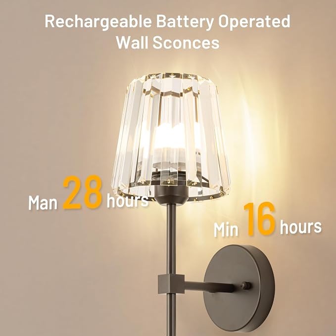 Crystal Battery Operated Wall Sconces Set of 2, 12 RGB and 3CCT Dimmable Wall - Image 9