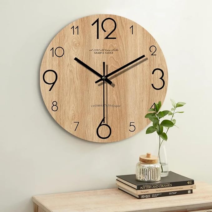 12 inch Vintage Wood Grain Simple Wall Clocks Silent Creative Living Room - Image 2