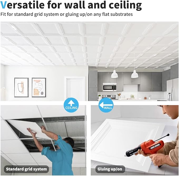 Art3d 12-Pack Square Drop Ceiling Tile 2ft x 2ft in White, PVC Ceiling Panel 24 - Image 4