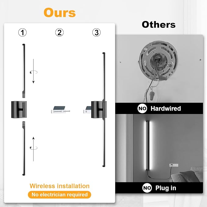 Wall Sconces Set of Two with Remote Control, 39.4 in Dimmable Black Battery - Image 2