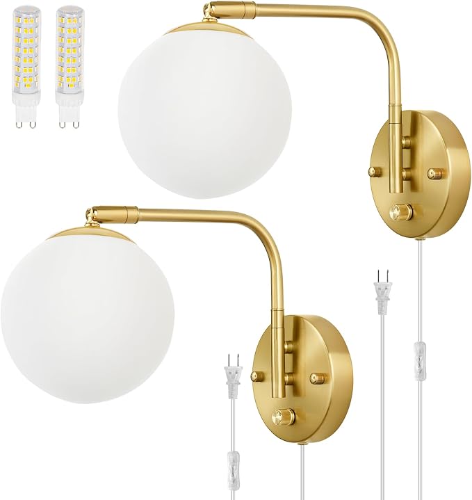 VATONI Dimmable Wall Sconces Plug in, Swing Arm Wall Lights by VATONI