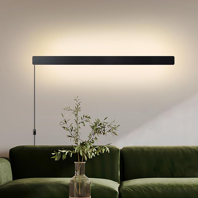 KELUOLY Modern Plug in Wall Lights, 31.4 inch Frosted Black LED Long Wall Sconce by KELUOLY