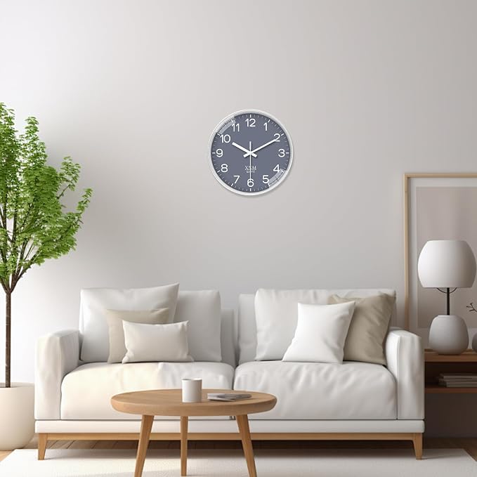 XNM Minimalist Wall Clocks Battery Operated 14 Inch Grey Wall Clock Decorative - Image 2