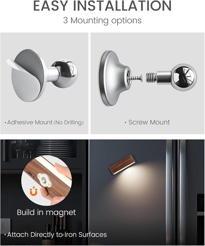Wood LED Wall Sconce Magnetic 360°Rotate Wall Mounted Lamp Brightness - Image 6