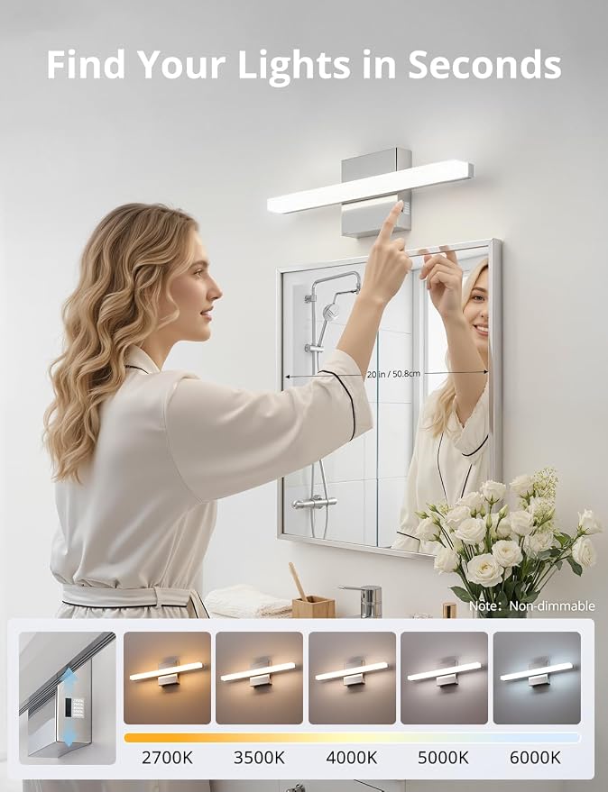 Combuh Modern Bathroom Light Fixtures Over Mirror 5 Colors Adjustable, Chrome - Image 2