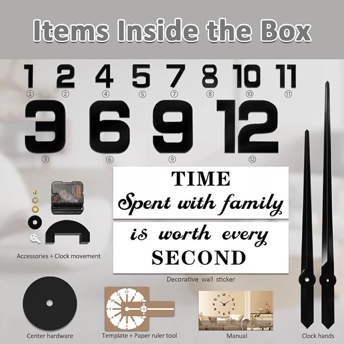 Mintime Modern Frameless DIY Wall Clock Large 3D Wall Watch Mirror Numbers - Image 7
