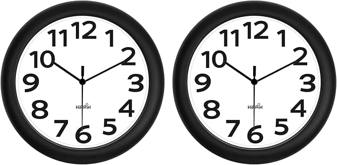 HIPPIH 2 Pack Silent Wall Clock, 10 Inch Non Ticking Quiet Digital Sweep by HIPPIH