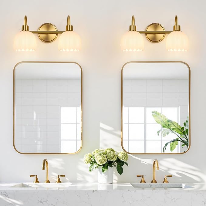 Bathroom Light Fixtures, 2-Light Gold Vanity Light Fixtures - Image 7