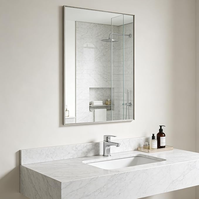Bathroom Mirror for Wall, 36x24 Inch Metal Framed Mirror, Brushed Nickel - Image 8