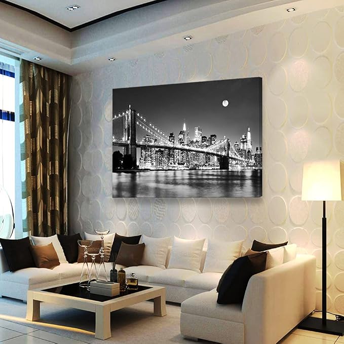 Baisuart-Q30369 Brooklyn Bridge Night View 1 Panels Landscape Artwork Canvas - Image 2