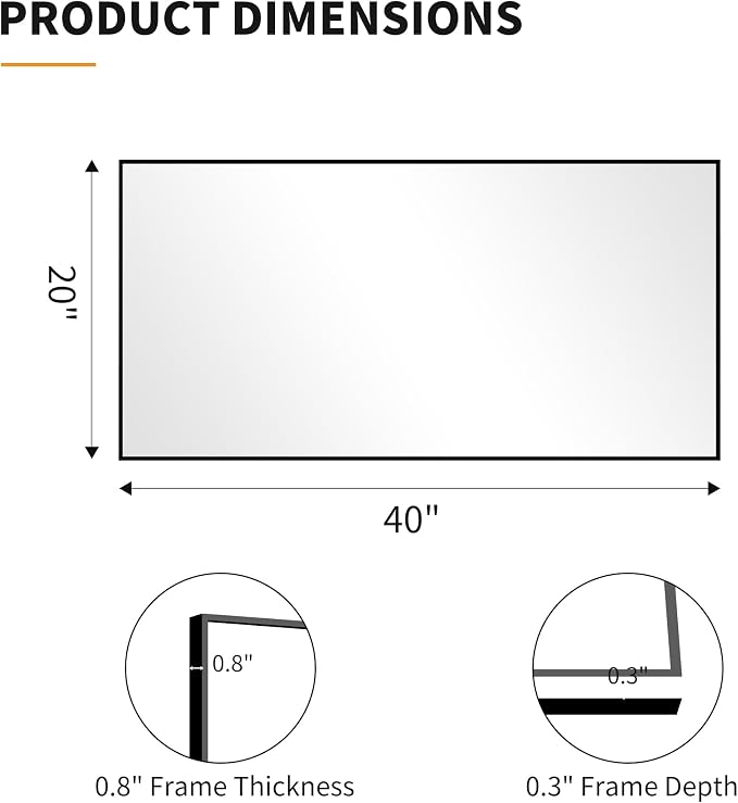 KOCUUY Black Bathroom Mirror, 20x40 Inch Rectangle Mirror - Image 9