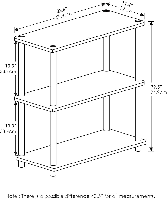 Furinno TURN-N-TUBE Storage Shelves, 3-Tier Book Shelf, Corner Shelf, Toolless - Image 2