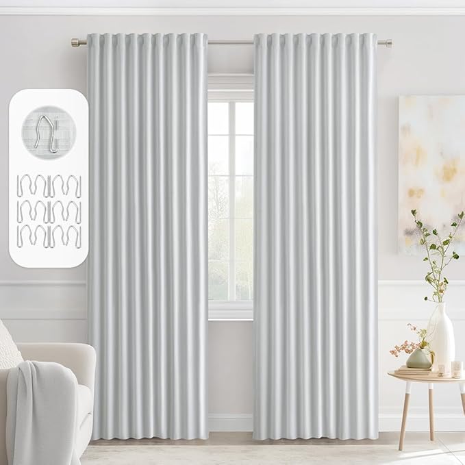 MIULEE Greyish White Back Tab Blackout Curtains 72 Inches Long 2 Panels Set by MIULEE