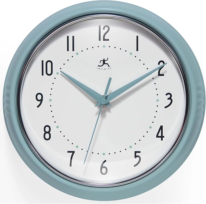 Infinity Instruments Retro 9.5 Inch Round Indoor Wall Clock, Baby Blue by InfinityInstruments