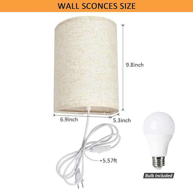 Plug in Wall Sconce, 3 Colors Wall Sconces Set of Two, Industrial Plug in Wall - Image 2