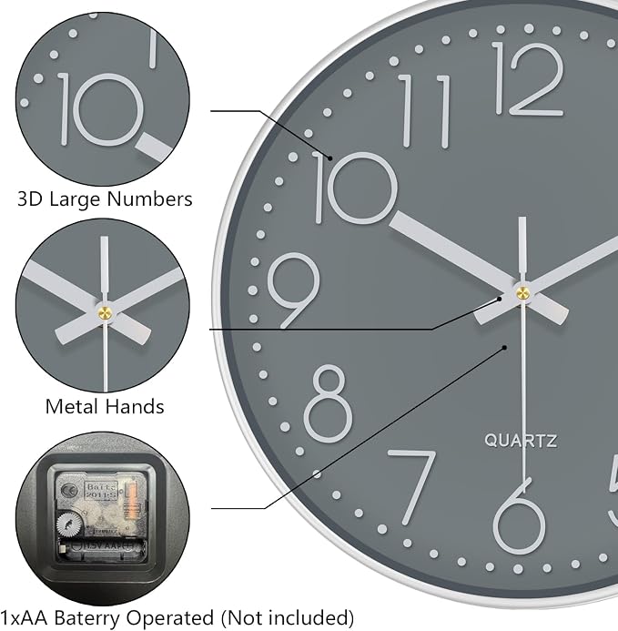 Silent Wall Clocks Battery Operated 8 Inch, Analog Wall Clock - Image 6