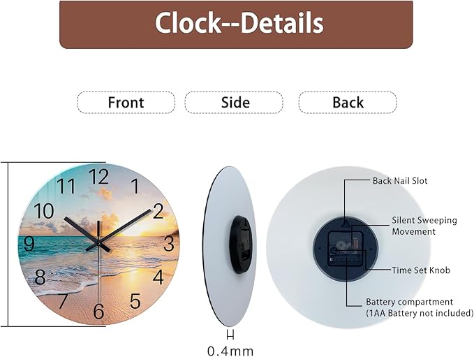 Beach Coastal Wall Clocks Battery Operated Analog Round Wall Clock - Image 7