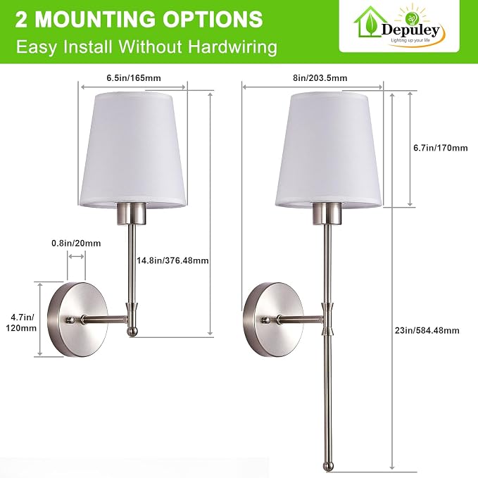 Depuley Battery Operated Wall Sconce: Set of 2 Wireless Wall Lights - Image 8