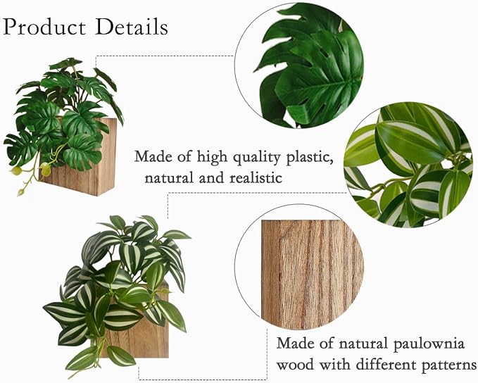 Wood Wall Planter Vase with Artificial Plants Wall Decor, Small Wall Hanging - Image 3