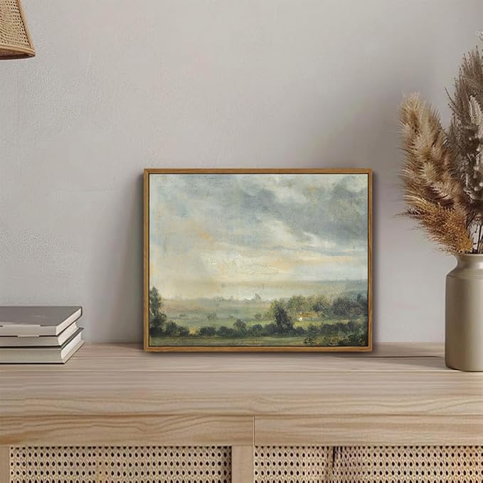 OIQArtOIQ Vintage Framed Wall Art Pastoral Landscape Canvas Art Prints Rustic - Image 2