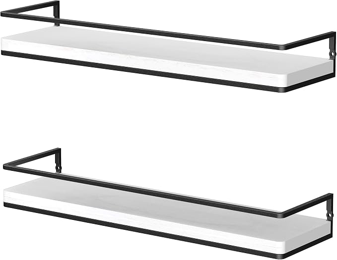 Meangood Floating Shelves Wall Mounted Set of 2, Rustic Wood Wall Storage - Image 8