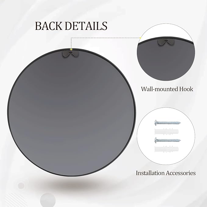 HARRITPURE Round Mirror 23.6" Black Wall Mounted Circle Mirror - Image 6