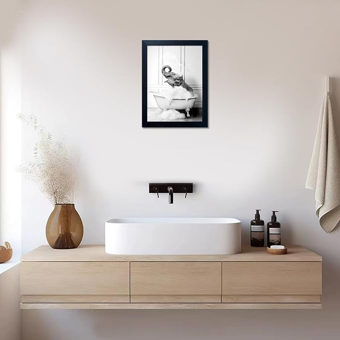 Framed Elephant Wall Art Black and White Bathroom Wall Decor Funny Animal - Image 6