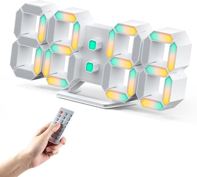 3D LED Digital Wall Clock 9.7" RGB Neon Alarm Clock, Large Display Desk/Wall - Image 4