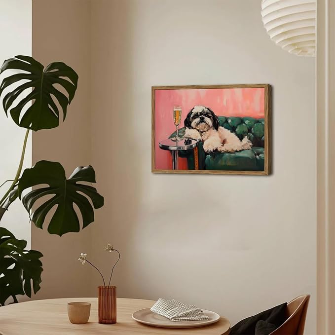 Funny Dog Wall Art, Cute Animal On Couch Bar Cart Pictures Wall Decor Paintings - Image 7