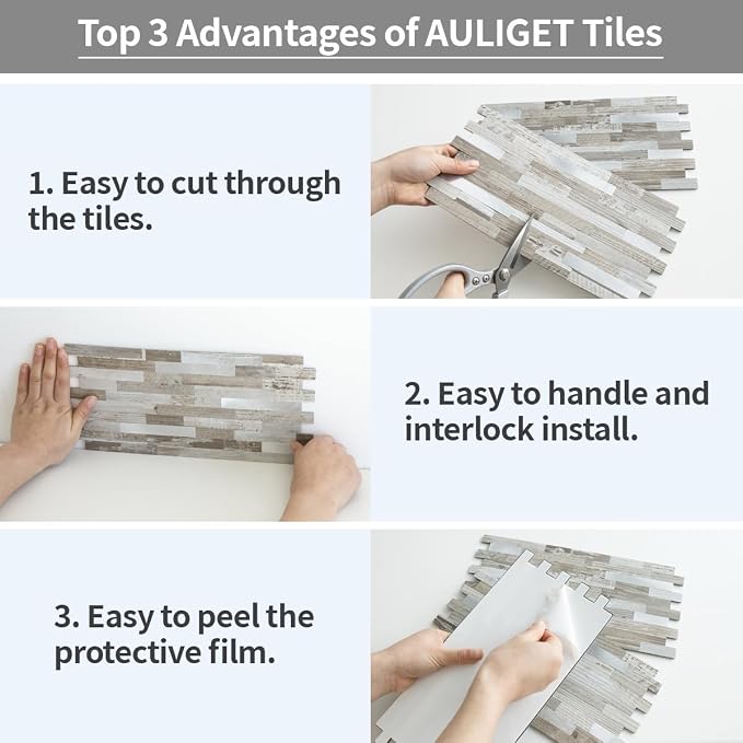 AULIGET 20 Sheets Peel and Stick Backsplash, Coffee & Brown Wood Look PVC Mixed - Image 7