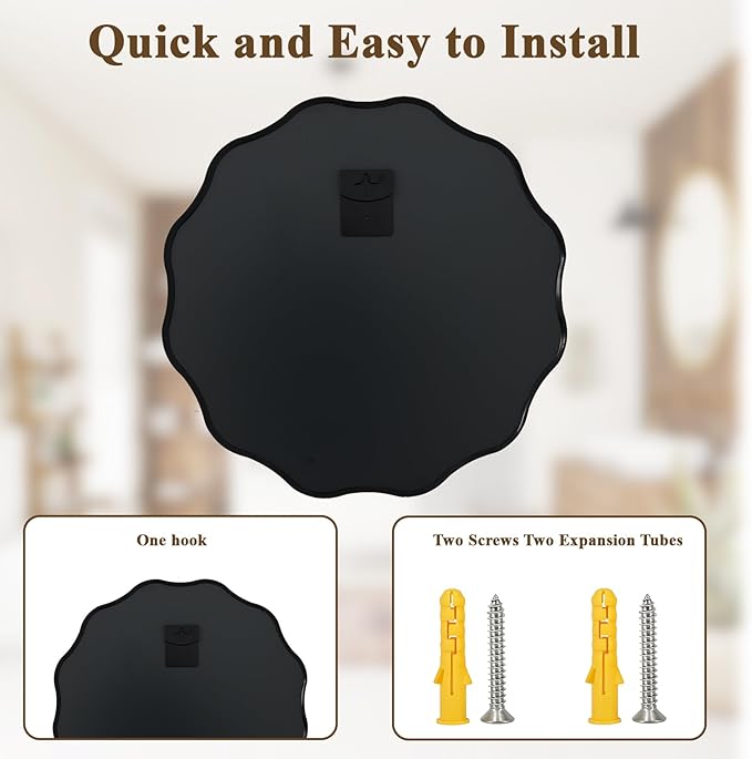VooBang Black Scalloped Circle Mirror, Hanging Leaning - Image 6