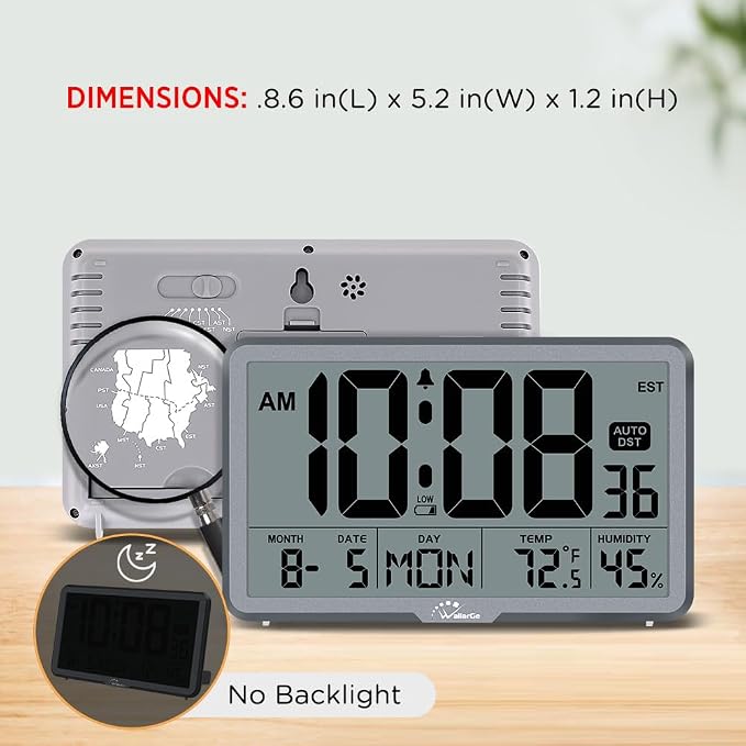 WallarGe Auto Set Digital Wall Clock Battery Operated, Desk Clocks - Image 6