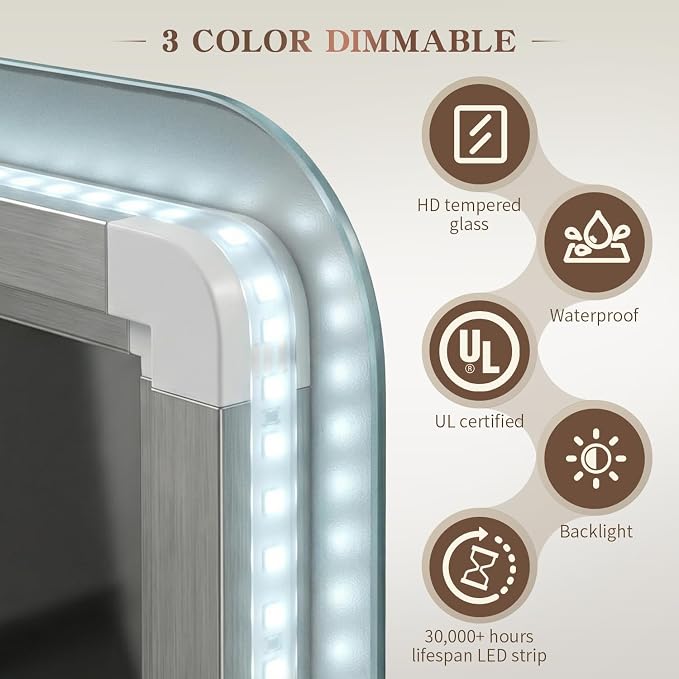 EOGOW LED Bathroom Mirror with Lights, 3 Colors Bathroom Mirror, Wall Mounted - Image 4