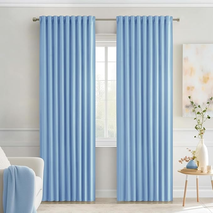 MIULEE Sky Blue Back Tab Blackout Curtains 72 Inches Long 2 Panels Set by MIULEE