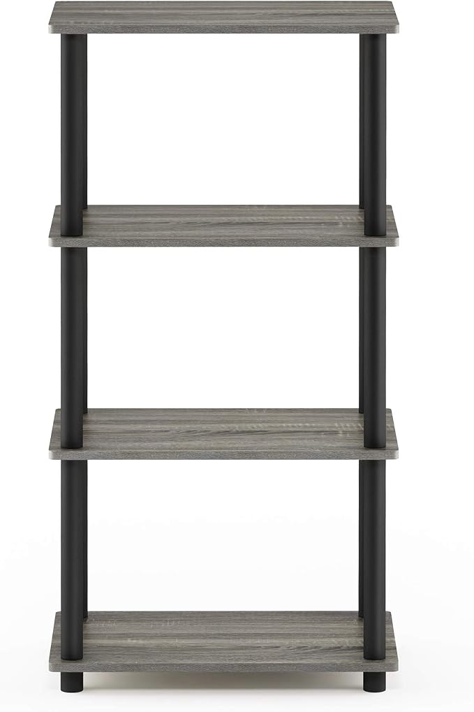Furinno Turn-N-Tube No Tool 4-Tier Storage Shelf, French Oak Grey/Black - Image 5