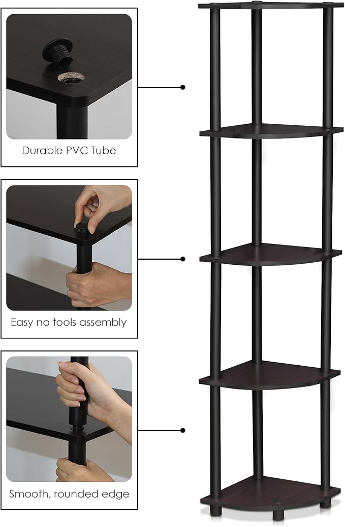 Furinno TURN-N-TUBE Corner Shelf, 5-Tier Corner Bookshelf, Open Storage Shelves - Image 6