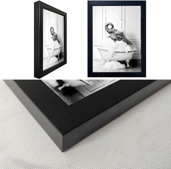 Framed Bathroom Wall Decor Elephant in Bathtub Pictures Wall Art Black and - Image 3
