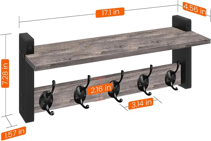Homode Wall Hooks with Shelf, Coat Rack Wall Mount, Entryway Shelf with Hooks - Image 8
