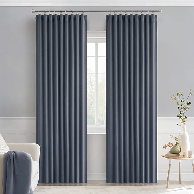 MIULEE Stone Blue Back Tab Blackout Curtains 90 Inches Long 2 Panels Set - Image 9