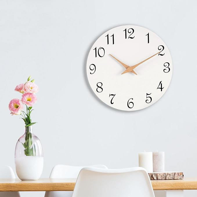 Mosewa Wall Clock Silent Non Ticking Battery Operated White Modern Simple - Image 2