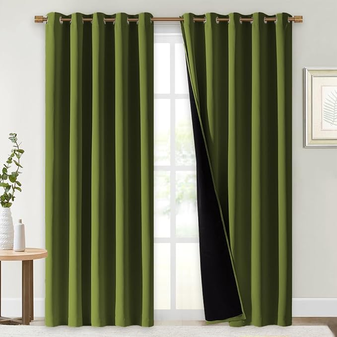NICETOWN Full Shade Curtain Panels, 62 x 84 inch, Olive Green, Pair of Energy by NICETOWN