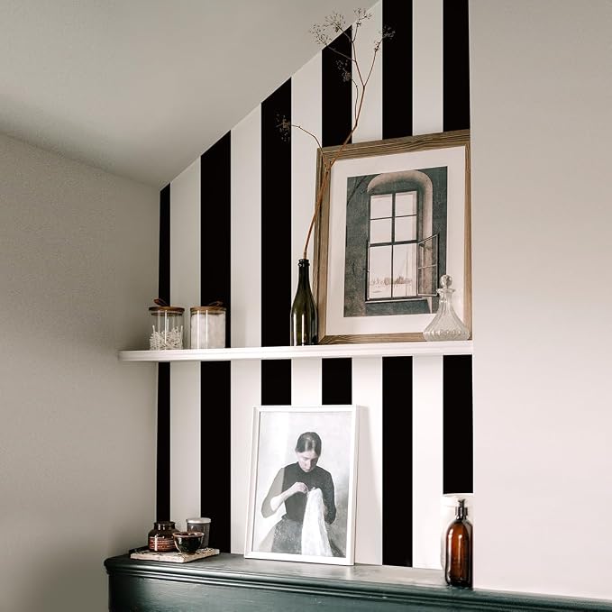 Jeweluck Black and White Wallpaper Peel and Stick Wall Paper 17.7”x393.7” Black - Image 7