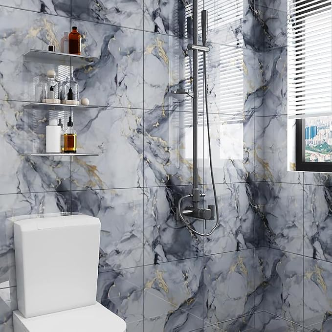 10pcs Peel and Stick Tile Shower Waterproof Marble Tiles Wall Panels, - Image 8