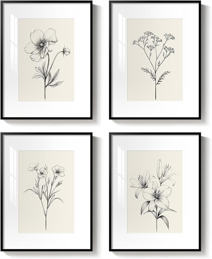 Framed Black and White Botanical Wall Art, Farmhouse Rustic Flower Artwork - Image 8