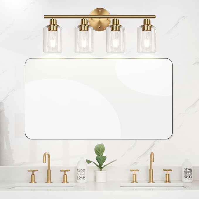 4-Light Bathroom Light Fixtures, Brushed Gold Modern Vanity Lights Over Mirror - Image 5