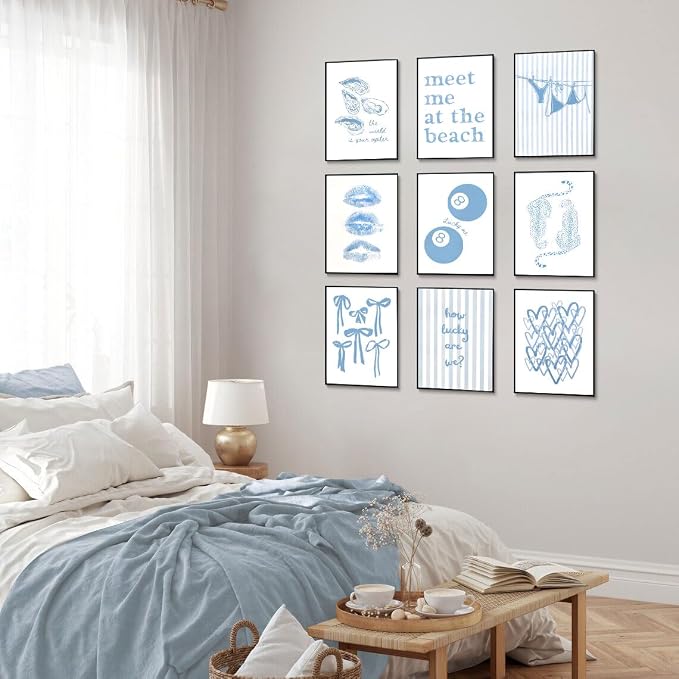9Pcs Coastal Granddaughter Wall Art Posters Blue Oyster Bikini 8 Ball Leopard - Image 2