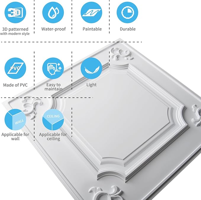 Art3d Drop Ceiling Tiles 24x24 in White, Wainscoting Panels Glue Up 2x2 - Image 6